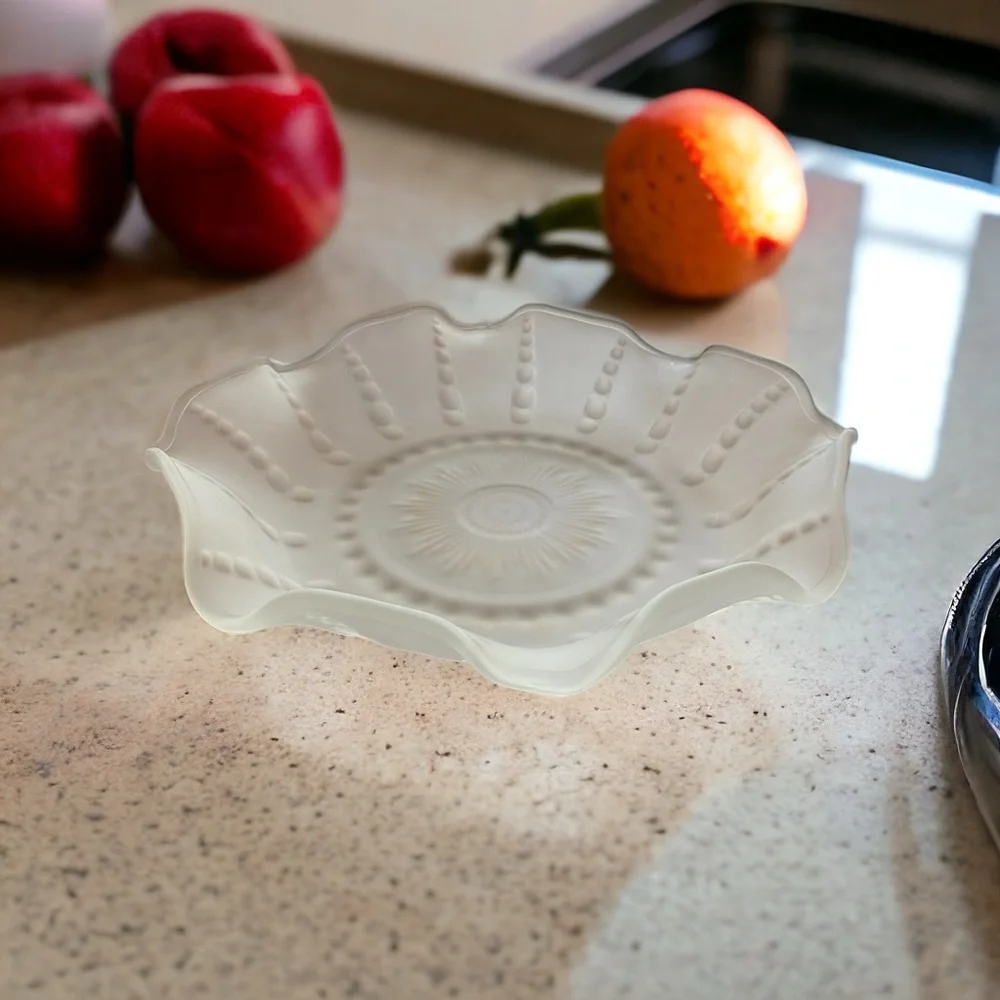 Vintage Federal Glass Columbia Frosted Shallow Bowl 10.5